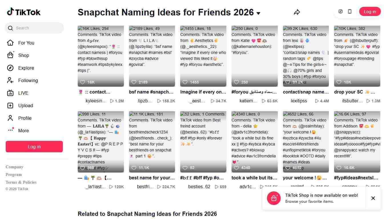 Snapchat Naming Ideas for Friends 2026 TikTok